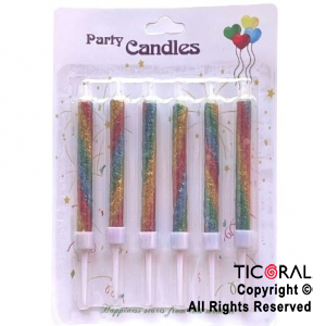 VELA MULTICOLOR CON GIBRE 7 CM x 6 UNIDADES